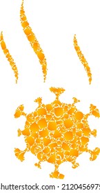 Vector gold virus spray mosaic icon. Virus spray is isolated on a white background. Gold particles mosaic based on virus spray icon. Mosaic virus spray iconic image is made with yellow items.