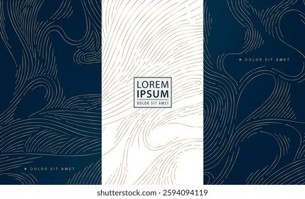 Vector gold wave line pattern, organic abstract texture. Chocolate, wine, perfume, candy premium package. Wood texture graphic