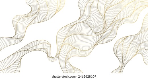 Onda de oro de Vector en la ilustración de fondo blanco, línea de arte moderno de lujo. Forma ondulada Anuncio, Fondo de pantalla premium, póster elegante, textura curva. Estilo japonés