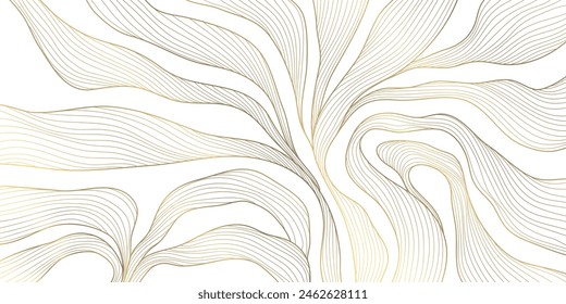 Vector gold wave on white background illustration, line luxury modern art. Wavy shape banner, premium wallpaper, elegant poster, curve texture. Japanese style