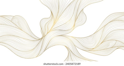 Vector gold wave pattern, abstract luxury background. Elegant design element, curve premium wallpaper, minimal line illustration banner. 