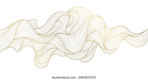 Vector gold wave pattern, abstract luxury background. Elegant design element, curve premium wallpaper, minimal line illustration banner. 