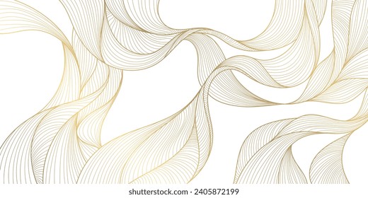 Vector gold wave pattern, abstract luxury background. Elegant design element, curve premium wallpaper, minimal line illustration banner. 