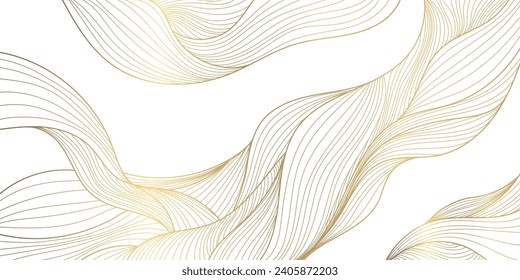 Patrón de ondas doradas vectoriales, fondo de lujo abstracto. Elegante elemento de diseño, fondo de pantalla superior de curva, banner de ilustración de línea mínima. 