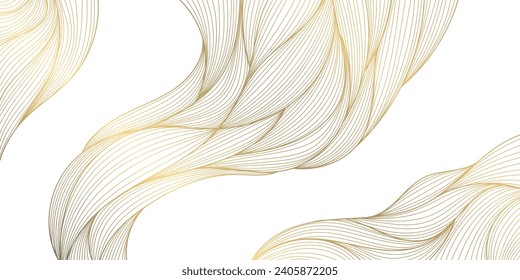 Vector gold wave pattern, abstract luxury background. Elegant design element, curve premium wallpaper, minimal line illustration banner. 