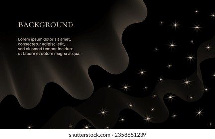 Vector Gold waves on dark, glitter with sparkles. Background with magic dust glows little stars. Border for stories, cover. Background, wallpaper, web design. Story banner template, poster.