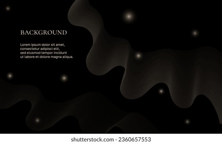 Vector Gold waves on dark, glitter with sparkles. Background with magic dust glows little stars. Border for stories, cover. Background, wallpaper, web design. Story banner template, poster.