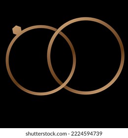 Vector gold wedding ring icon on black background. Eps10 Vector Illustration