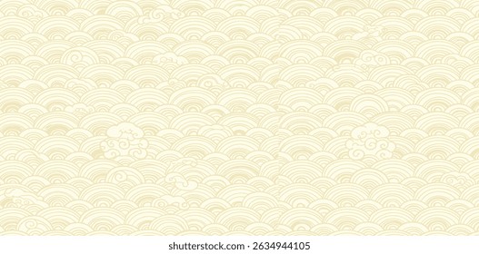 Patrón asiático blanco de oro de Vector, mar de línea ondulada, ilustración de agua abstracta de estilo japonés. Cartel oriental de lujo, Anuncio del río