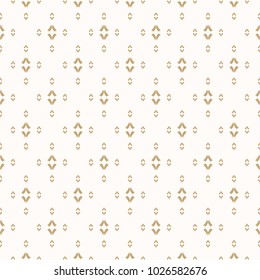 Vector gold and white background. Vintage minimalist seamless pattern with small linear shapes, diamonds. Subtle abstract geometric texture. Luxury design for decoration, textile, gift paper, covers