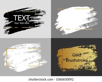 Vector gold, white and black paint stroke with border frame. Dirty artistic design element, box, frame or background for text. 