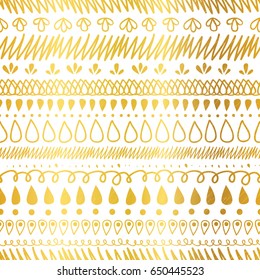 Vector Gold and White Decorative Ikat Stripes Abstract Seamless Repeat Pattern Background. Great for handmade cards, invitations, wallpaper, packaging, wedding designs. Surface pattern design.