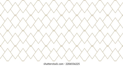 Textura de línea geométrica blanca y dorada vectorial. Lujo sin fisuras con líneas delgadas, diamantes, rombos, rejilla, malla. Resumen de adorno gráfico lineal dorado. Diseño de fondo geo de repetición moderno