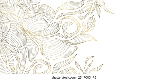 Vektor gold und weiße Linie floralen Hintergrund, Luxus Blätter Pflanzenmuster. Art Laub, Blüte Textur Ornament, Vintage tropischen Banner.