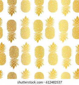 Vector Gold White Pineapples Geometric Vector Repeat Seamless Pattrern in Gold Color. Great for fabric, packaging, wallpaper, invitations.