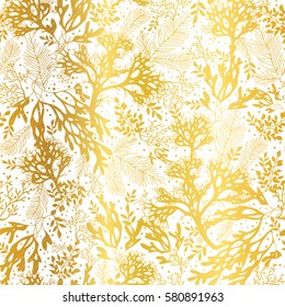 Vector Gold and White Seaweed Texture Seamless Pattern Background. Great for elegant gray fabric, cards, wedding invitations, wallpaper.