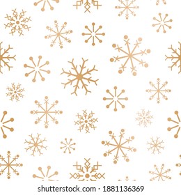 Vector gold white snowflakes seamless pattern