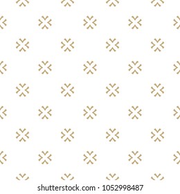 Vector gold and white texture. Abstract minimalist seamless pattern with crosses, floral shapes. Luxury minimal geometric background. Elegant design for decoration, fabric, gift paper
