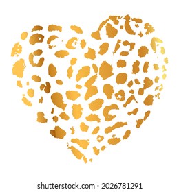 Vector Gold Wild Leopard Heart Print, Hand Drawn Technique.