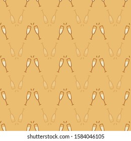 Vector Gold wine glasses celebration hand drawn seamless pattern