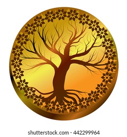 Vector gold winner gold medal with tree icon