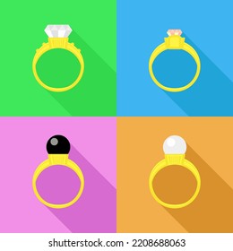 Anillo dorado vectorial amarillo con diamante aislado en fondo de color.