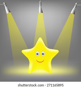 Vector Gold Yellow Star on Grey Light Background. 