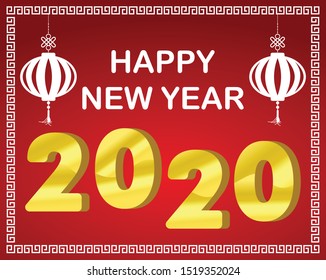 Vector golden 2020 sign desige Chinese New year style with isolated on red background. Vector New Year illustration
