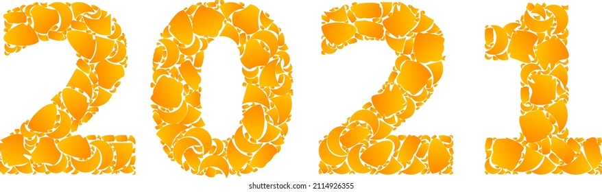Vector golden 2021 year digits mosaic icon. 2021 year digits is isolated on a white background. Golden items collage based on 2021 year digits icon.