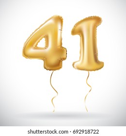 vector Golden 41 number forty one metallic balloon. Party decoration golden balloons. Anniversary sign for happy holiday, celebration, birthday, carnival, new year. art