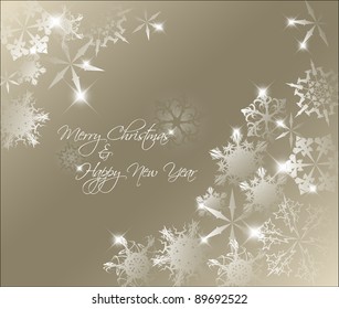 Vector golden abstract Christmas background with white snowflakes