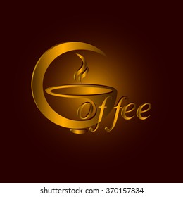 Vector golden abstract cup icon of coffee