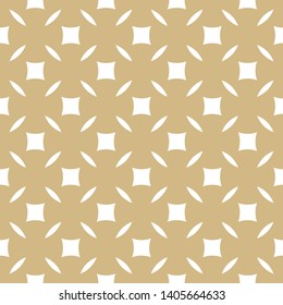 Vector golden abstract floral seamless pattern. Simple gold and white background. Geometric leaf ornament. Luxury graphic texture with curved shapes, squares, grid. Elegant minimalist repeat design