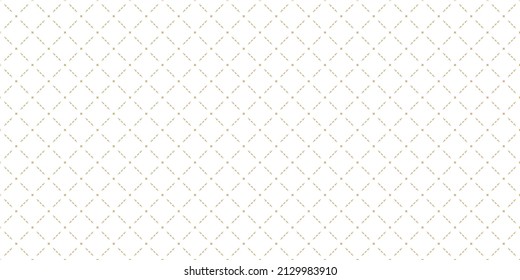 Vector golden abstract geometric seamless pattern in oriental style. Luxury minimal background. Simple graphic ornament. Subtle elegant white and gold texture with diamonds, mesh, grid, lattice, net