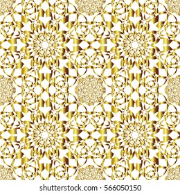 Vector Golden Abstract Kaleidoscope Triangles Grunge Foil Texture Seamless Pattern Background. Great for elegant gold fabric, cards, wedding invitations, wallpaper, floor, kitchen tile.
