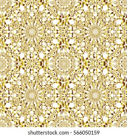 Vector Golden Abstract Kaleidoscope Triangles Grunge Foil Texture Seamless Pattern Background. Great for elegant gold fabric, cards, wedding invitations, wallpaper, floor, kitchen tile.