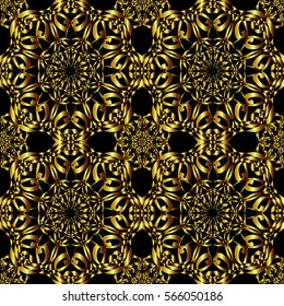 Vector Golden Abstract Kaleidoscope Triangles Grunge Foil Texture Seamless Pattern Background. Great for elegant gold fabric, cards, wedding invitations, wallpaper, floor, kitchen tile.