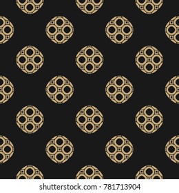 Vector golden abstract pattern in oriental style. Seamless background with delicate circular mesh, grid, lattice. Subtle gold and black texture. Elegant repeat design for decoration, covers, carpet 