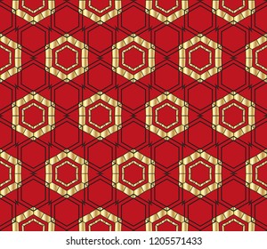 Vector golden abstract seamless pattern with curved shapes,