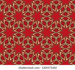 Vector golden abstract seamless pattern with curved shapes,