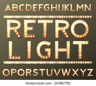 vector golden alphabet with bulb lamps vector