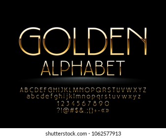 Vector Golden Alphabet. Chic Thin Font. Elegant Letters, Numbers And Symbols