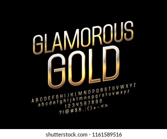 Vector Golden Alphabet. Glamorous Bright Font. Luxury Letters, Numbers and Symbols