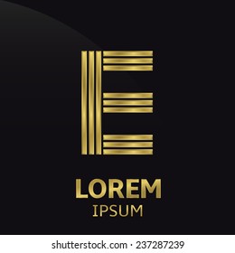 Vector golden alphabet. Letter E, symbol for your company