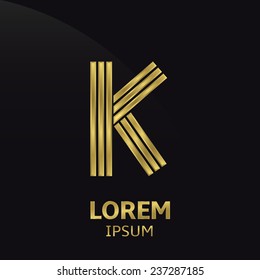 Vector golden alphabet. Letter K, symbol for your company