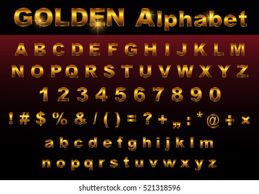 Vector golden alphabet.Set of golden letters and numbers.
