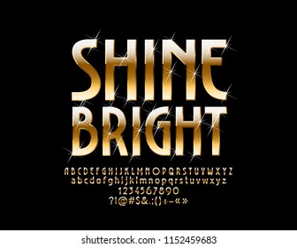 Vector Golden Alphabet. Luxury Bright Font. Shine Letters, Numbers and Symbols