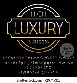 Vector Golden Alphabet set with Logo for High Luxury. Chic Font contains Graphic Style