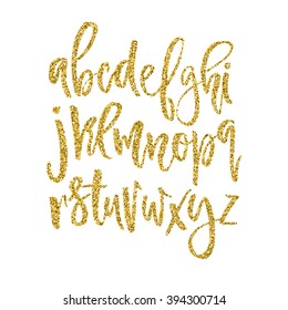 Vector Golden Alphabet. Unique Brushed Font With Golden Glitter.