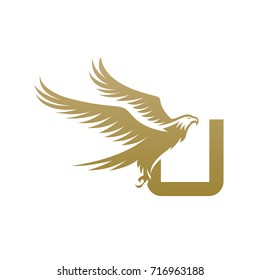 Vector Golden American Eagle Letter U Logo
